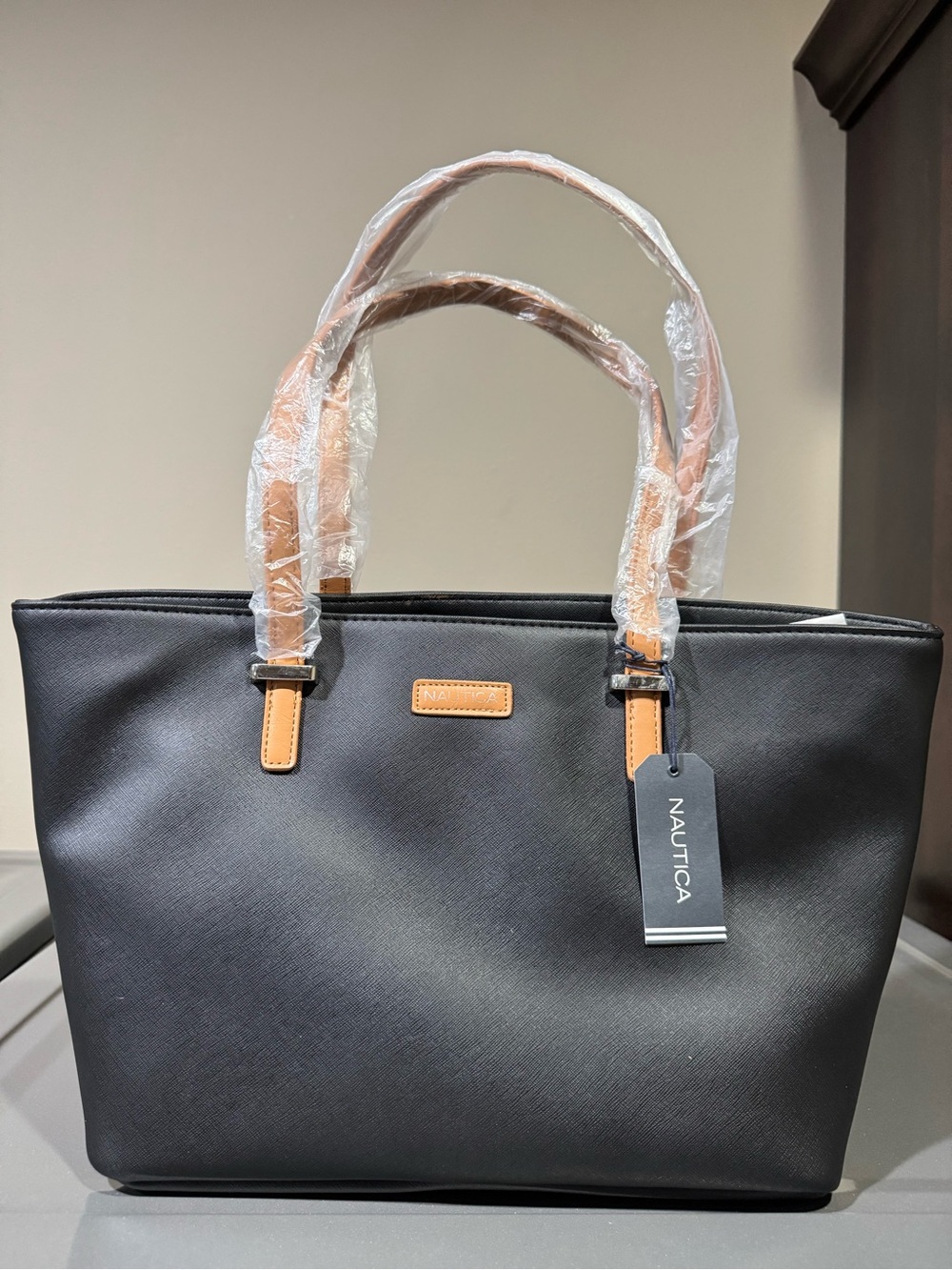 Nautica Black Tote with Tan Handles